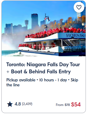 Toronto Niagara Falls Day Tour + Boat & Behind Falls Entry